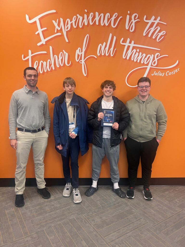 Second place: Timberland High School (Wentzville) God Save the Queen, August Benne, Benjamin Jones and Aero Lautenschlager, with Quentin Lee, teacher