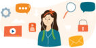 student surround with app icons