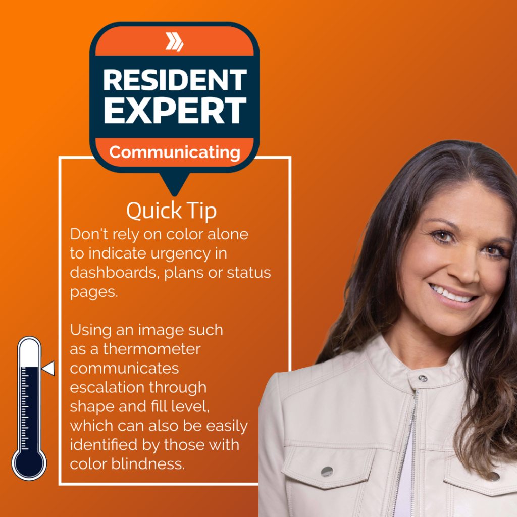 Tip: don't rely on color alone to indicate urgency on dashboards. Use more intuitive images like thermometers instead.