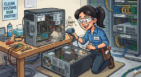 technician cleaning computer