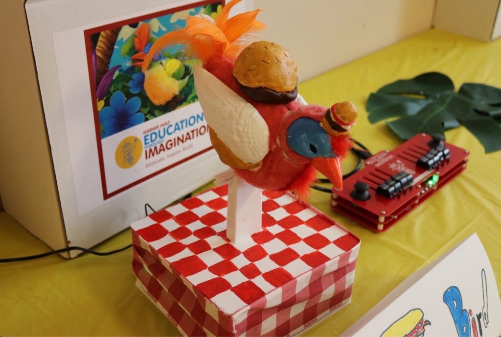 Example of an animatronic bird and electronic show control board