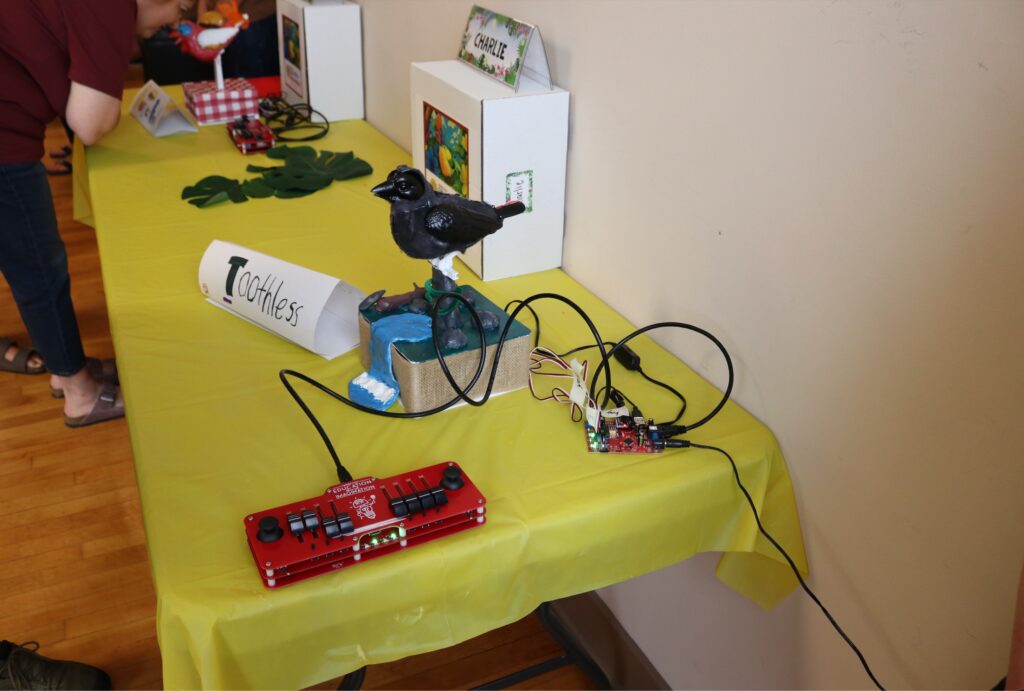 Example of animatronic bird with associated show control board and electronics components.