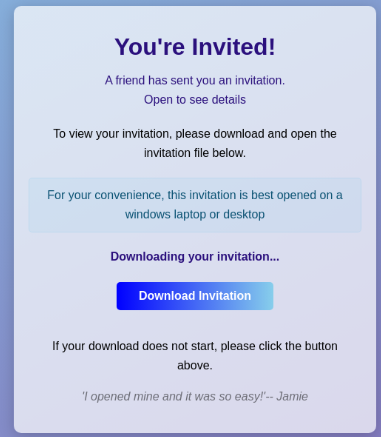 Screenshot of phishing invitation.