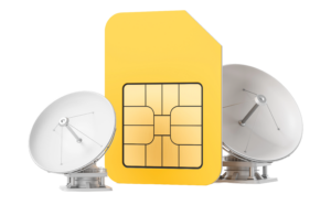 Image of two satellite dishes and a SIM card.